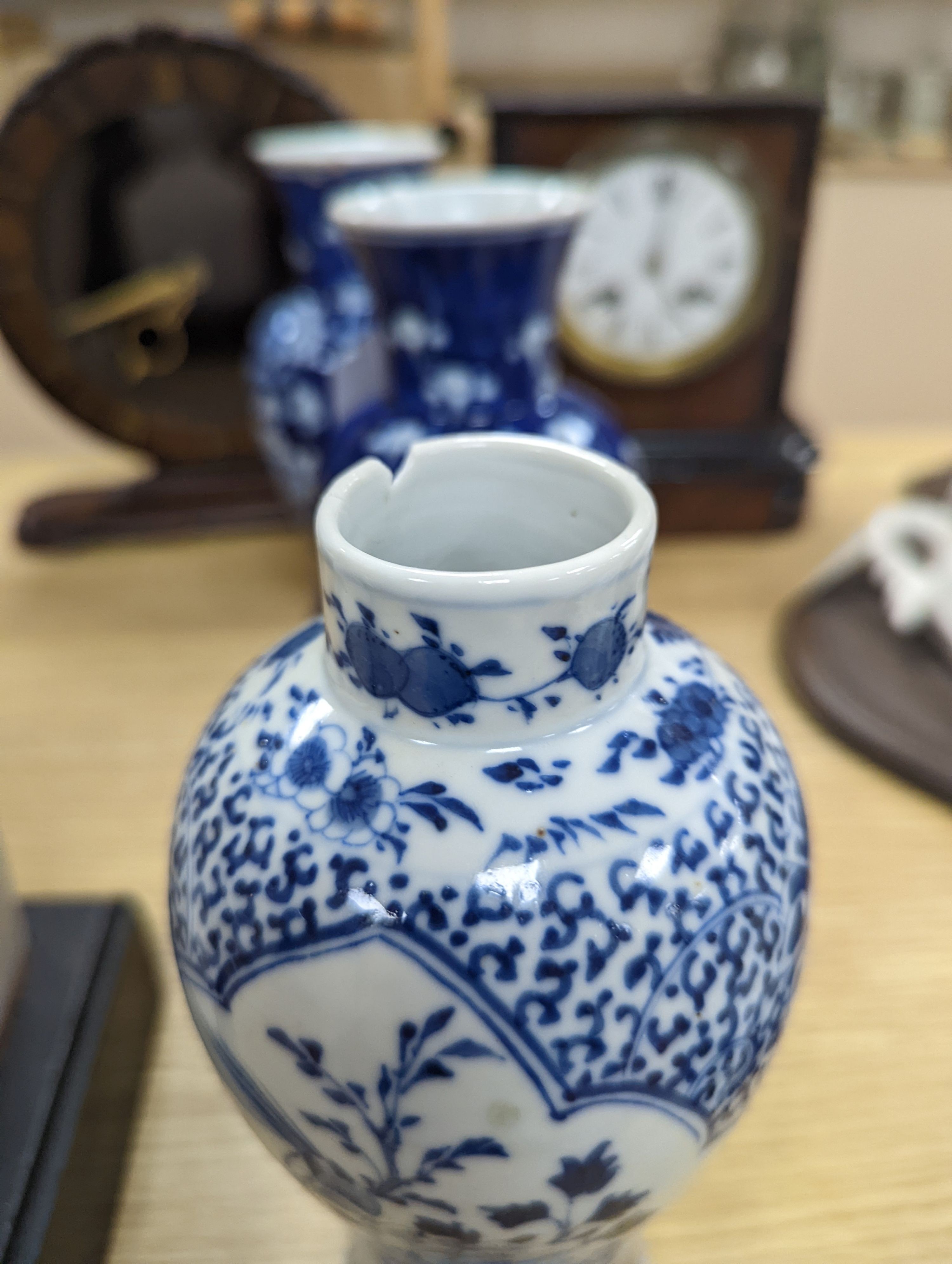 Three Chinese blue and white vases, late 19th/early 20th century, the tallest 19.5 cm